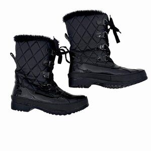 TOTES CLAUDIA BLACK QUILTED & SHINY LACE UP WINTER SNOW BOOTS W/ FAUX FUR 7